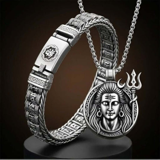 COMBO — Shiva Soul Necklace × Mantra Link Bracelet | Spiritual Steel Duo — SS Pendant/ Necklace for Men | THE MEN THING