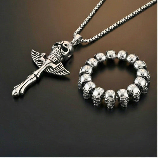 COMBO — Skull King Pendant × Ghost Head Bracelet | Heavy Titanium Steel Style Set — SS Pendant/ Necklace for Men | THE MEN THING