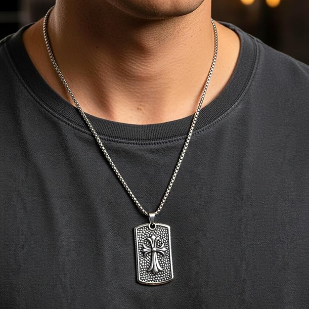 COMBO - Titanium Steel Divine Faith Pendant + Templar Cross Leather Bracelet for Men's - THE MEN THING