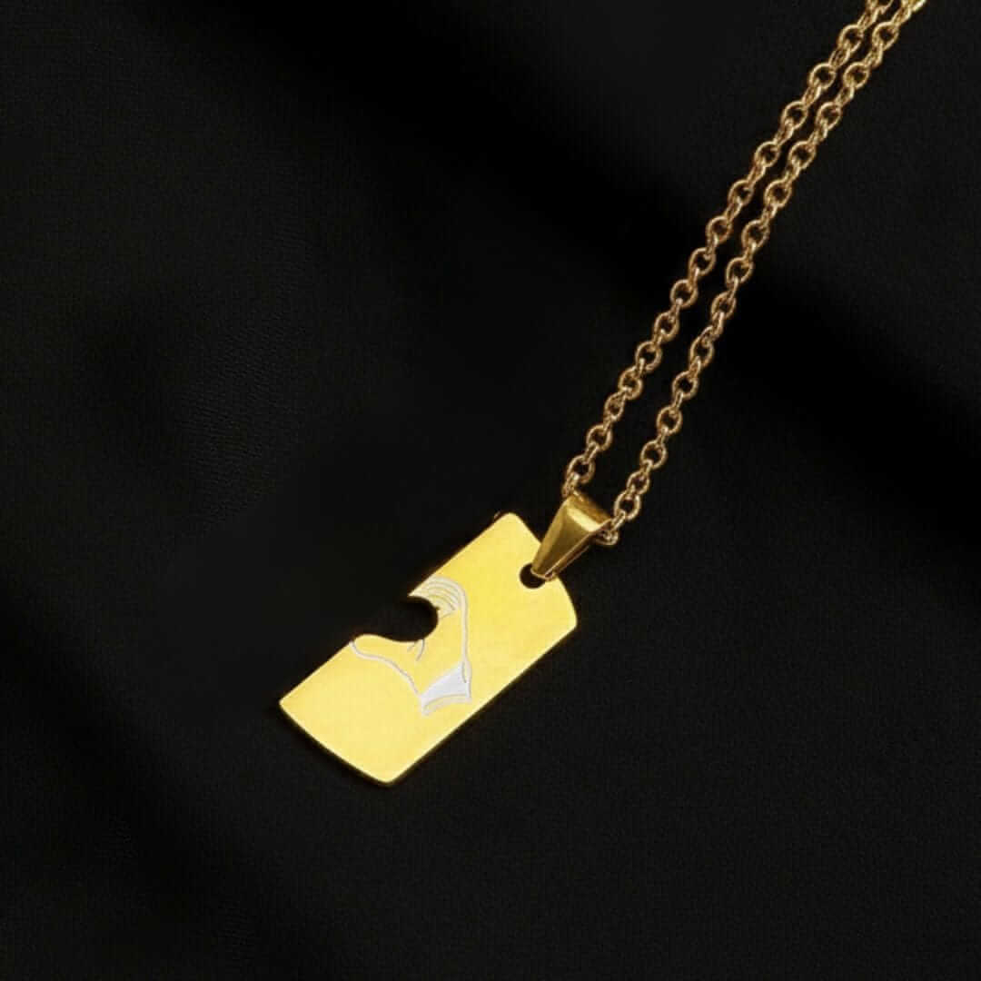 CONNECTED HEARTS - Golden - Pure Titanium Steel Bar Pendant with 24inch Cuban Chain for Men & Boys — SS Pendant/ Necklace for Men | THE MEN THING