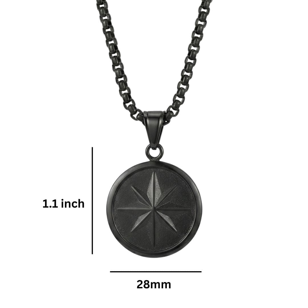 COSMIC BLACK STAR - 28mm Titanium Steel Pendant with 24inch Round Box 5mm Chain for Men & Boys - THE MEN THING