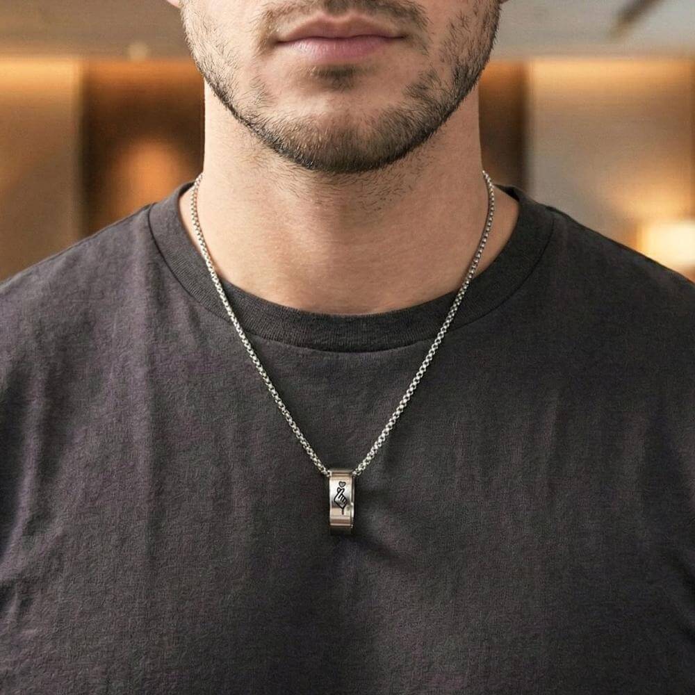 COUPLE FINGER HEART - Titanium Steel Pendant with 24inch Round Box Chain for Men & Boys — SS Pendant/ Necklace for Men | THE MEN THING