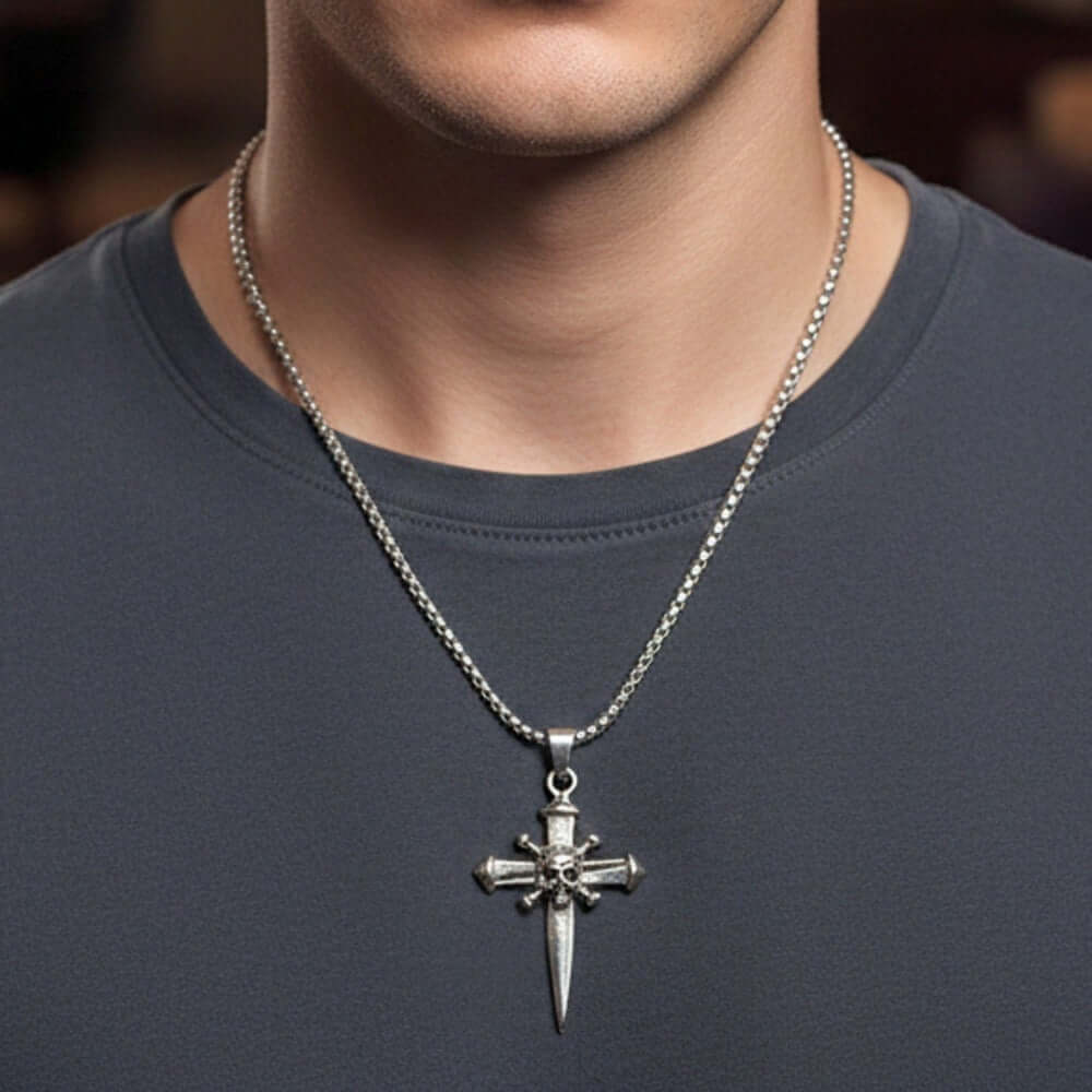 COVENANT SKULL CROSS - 33mm Pure Titanium Steel Pendant with 27inch Round Box 4mm Chain for Men & Boys — SS Pendant/ Necklace for Men | THE MEN THING