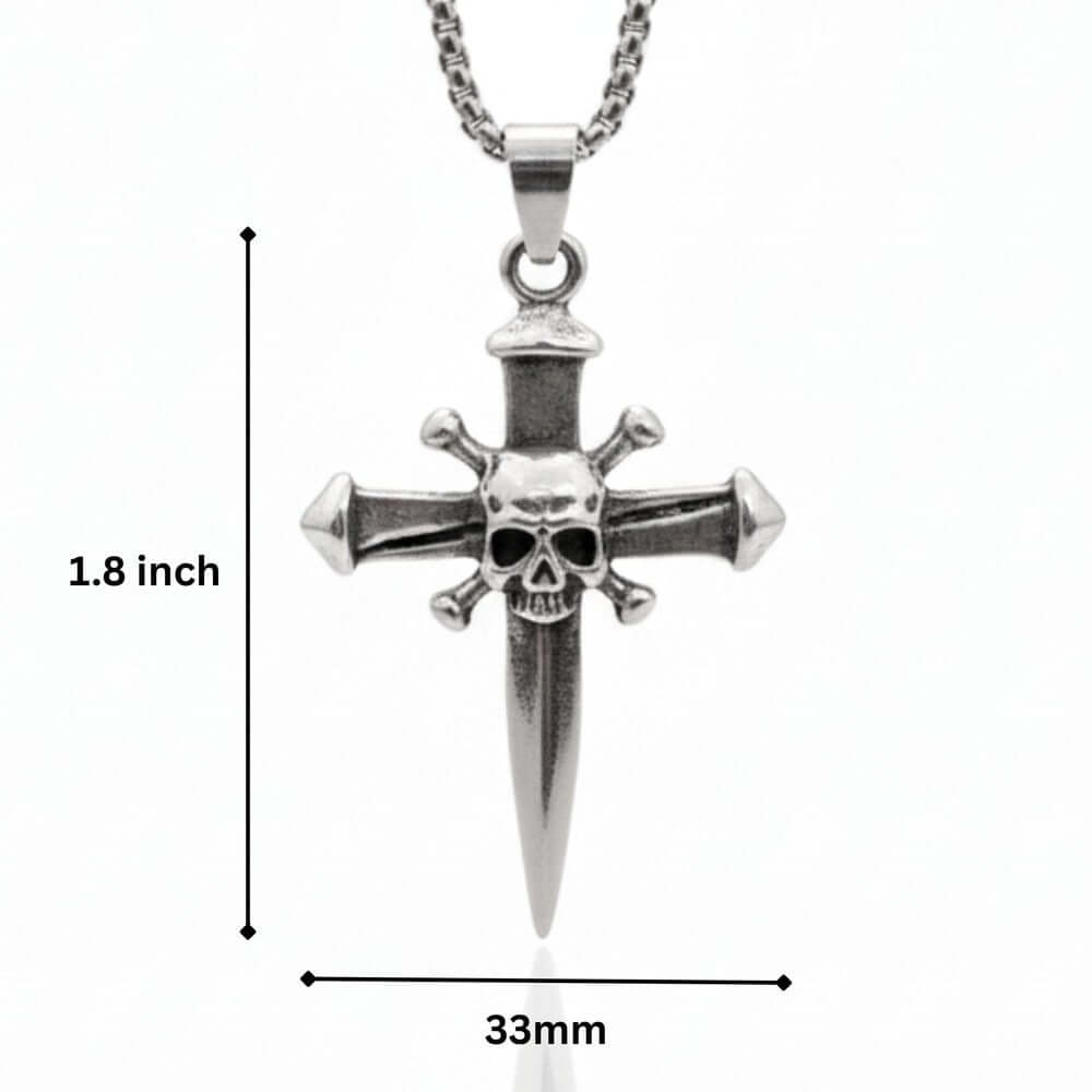 COVENANT SKULL CROSS - 33mm Pure Titanium Steel Pendant with 27inch Round Box 4mm Chain for Men & Boys — SS Pendant/ Necklace for Men | THE MEN THING