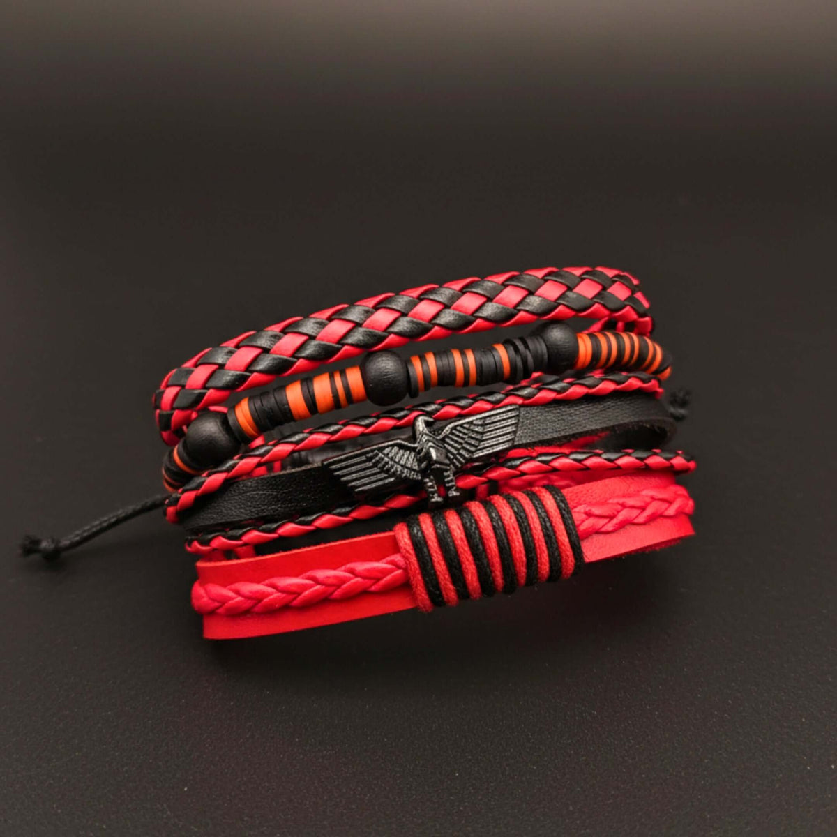 CRIMSON FURY - 4 Pcs Genuine Leather Adjustable Bracelet Set for Men & Boys (8 inch) — Leather Bracelet for Men | THE MEN THING
