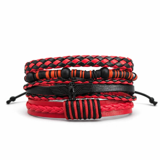 CRIMSON FURY - 4 Pcs Genuine Leather Adjustable Bracelet Set for Men & Boys (8 inch) — Leather Bracelet for Men | THE MEN THING