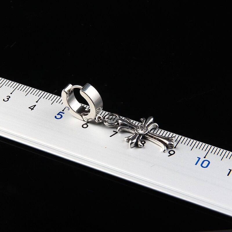 CROSS CIRCLE SILVER - Titanium Steel Hoop Earrings for Men & Boys (2 Pcs) - THE MEN THING