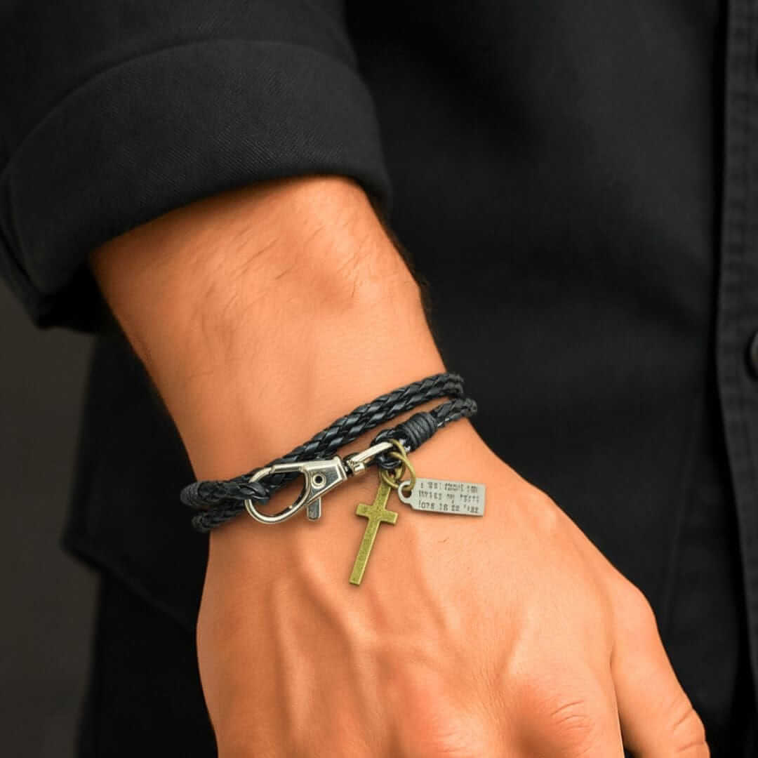 CROSSLOOM - Black 8mm Genuine Leather Bracelet with Stainless Steel Lobster Clasp for Men & Boys (15 inch) — Leather Bracelet for Men | THE MEN THING