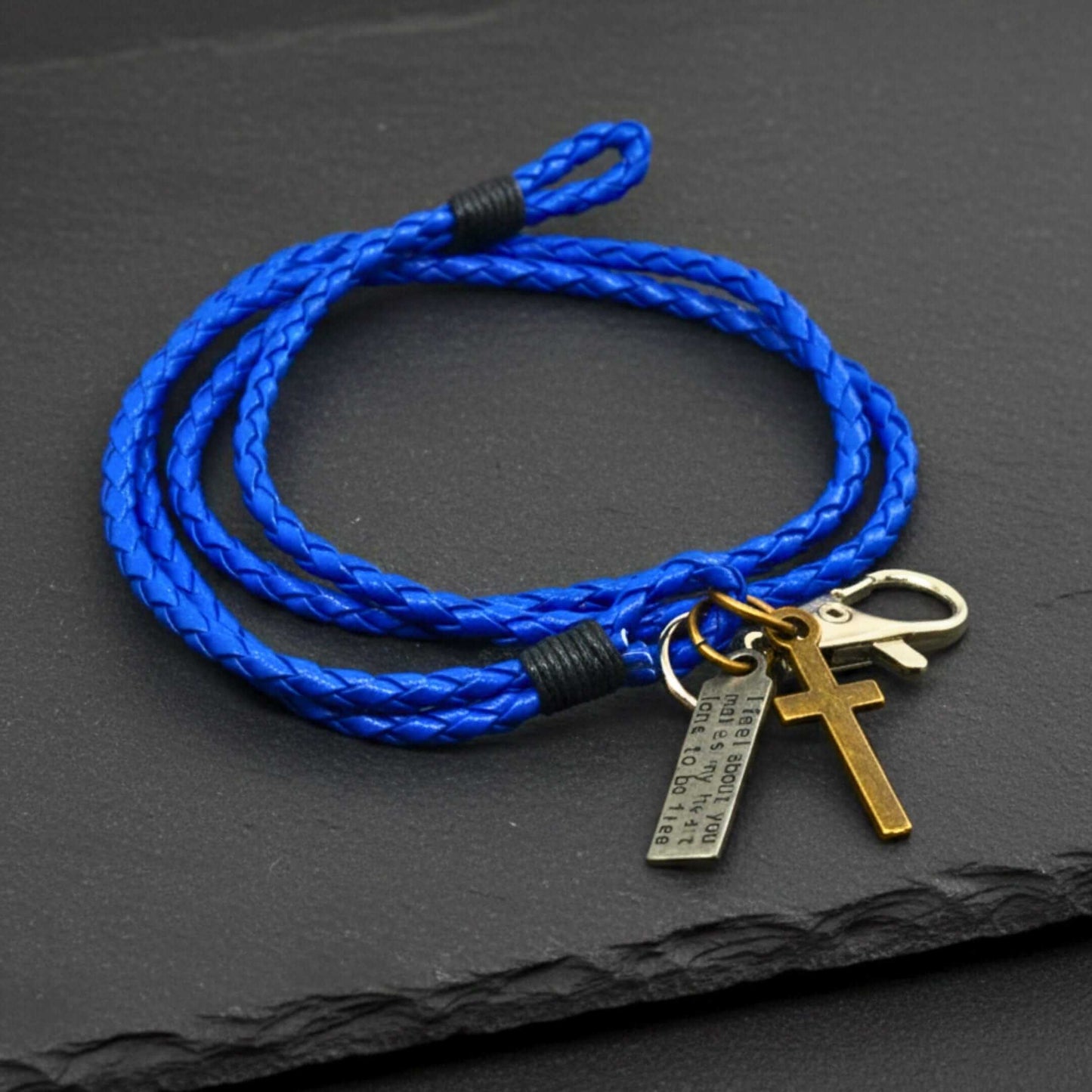 CROSSLOOM - Blue 8mm Genuine Leather Bracelet with Stainless Steel Lobster Clasp for Men & Boys (15 inch) — Leather Bracelet for Men | THE MEN THING