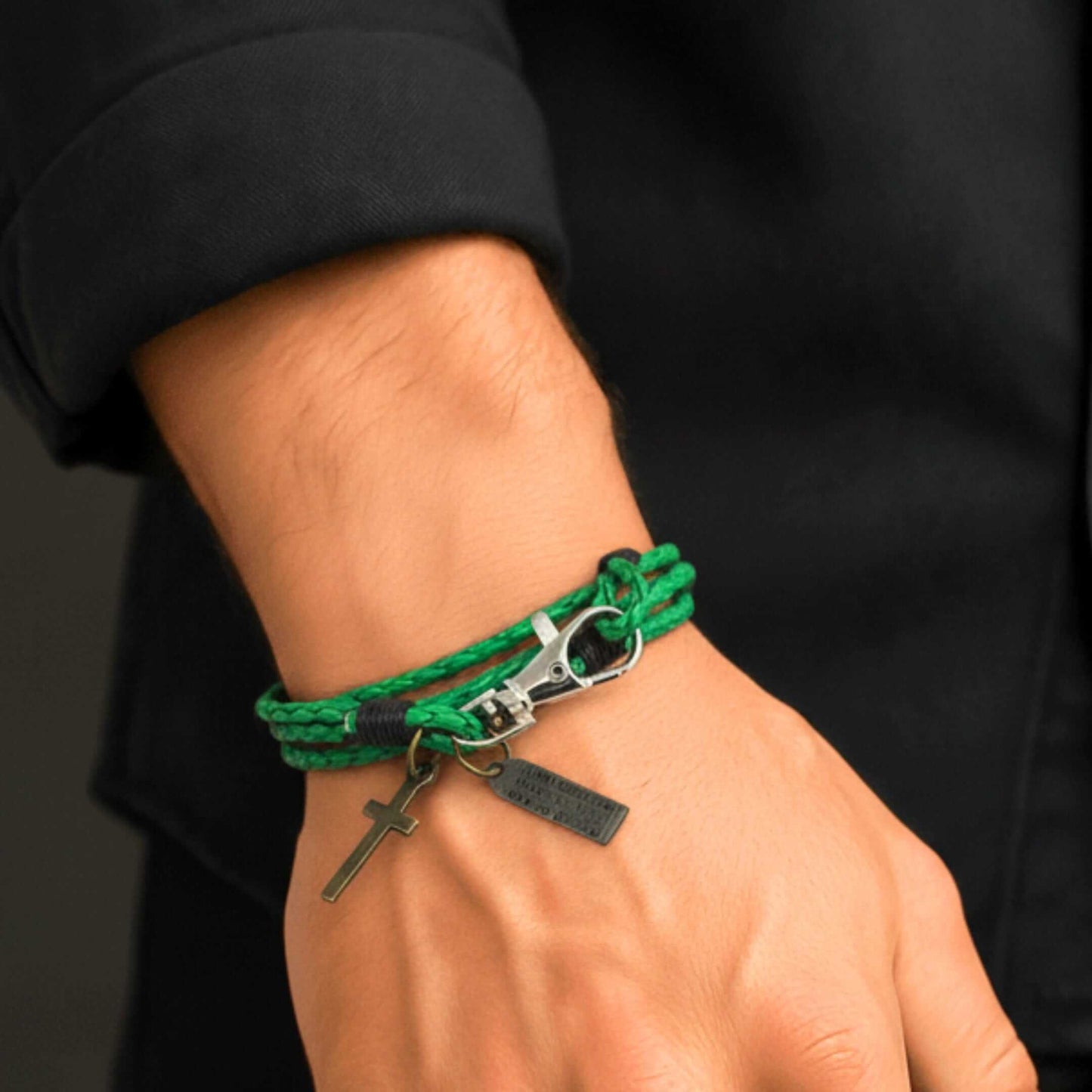 CROSSLOOM - Green 8mm Genuine Leather Bracelet with Stainless Steel Lobster Clasp for Men & Boys (16 inch) — Leather Bracelet for Men | THE MEN THING