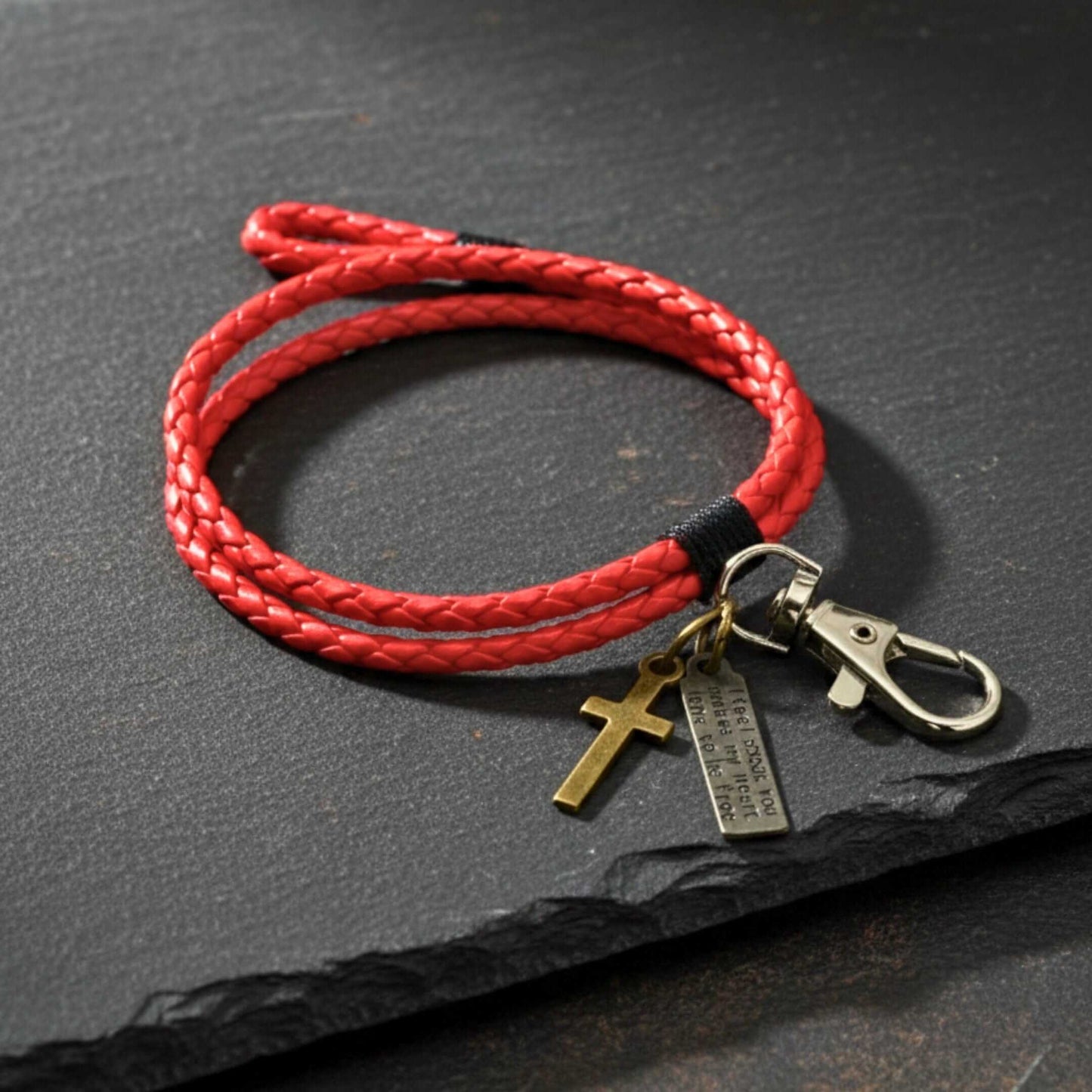 CROSSLOOM - Red 8mm Genuine Leather Bracelet with Stainless Steel Lobster Clasp for Men & Boys (15 inch) — Leather Bracelet for Men | THE MEN THING