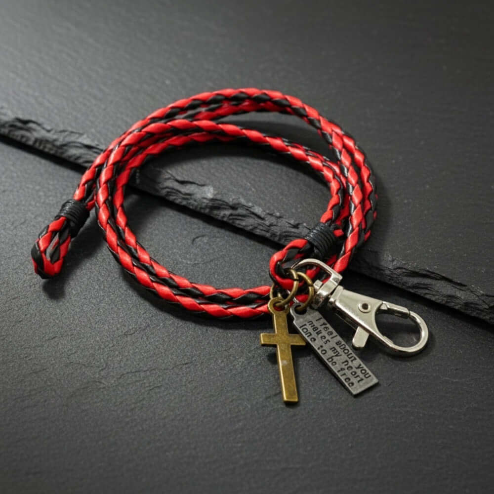 CROSSLOOM - Red and Black 10mm Genuine Leather Bracelet with Stainless Steel Lobster Clasp for Men & Boys (15 inch) — Leather Bracelet for Men | THE MEN THING