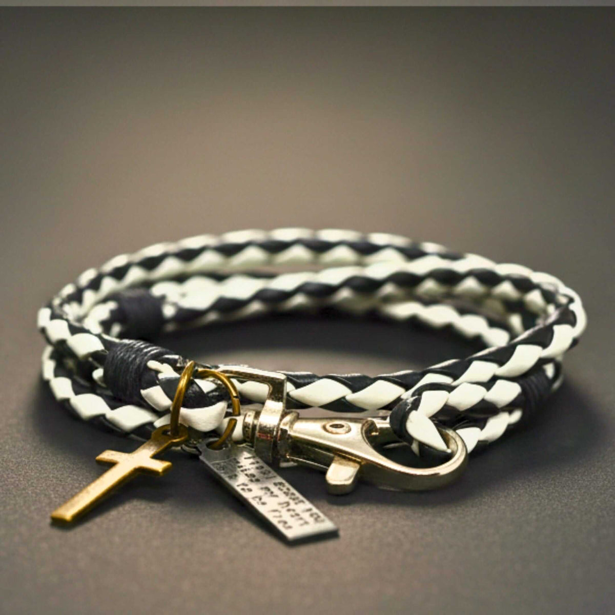 CROSSLOOM - White and Black 10mm Genuine Leather Bracelet with Stainless Steel Lobster Clasp for Men & Boys (15 inch) — Leather Bracelet for Men | THE MEN THING