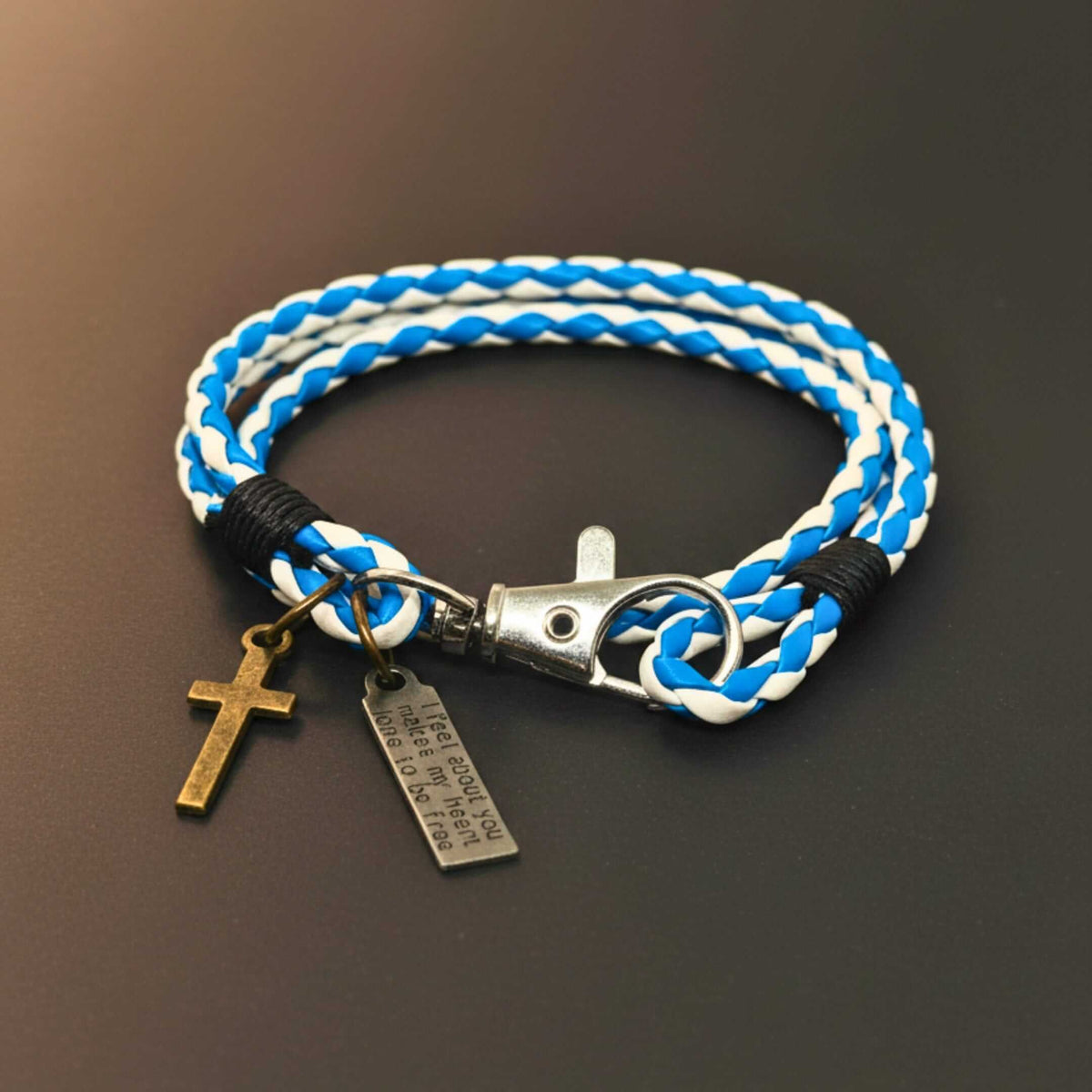 CROSSLOOM - White and Blue 10mm Genuine Leather Bracelet with Stainless Steel Lobster Clasp for Men & Boys (15 inch) — Leather Bracelet for Men | THE MEN THING