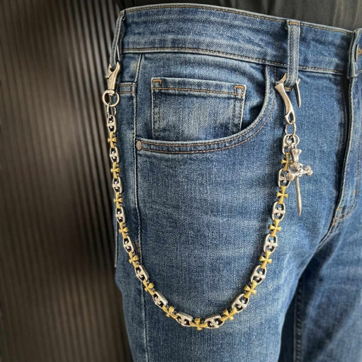 CRUCIX LINK - Antique Steel Pendant 13mm Titanium Steel Skull Heavy Biker Chain for Jeans with Lobster Clasps for Men & Boys - 20 inch — Biker Fashion for Men | THE MEN THING