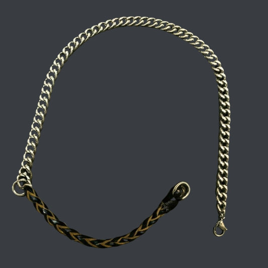 CURBLINK BRAID - Pure Titanium Steel Chain with Black and Light Brown Beaded Rope Necklace for Men and Boys - 17inch - THE MEN THING