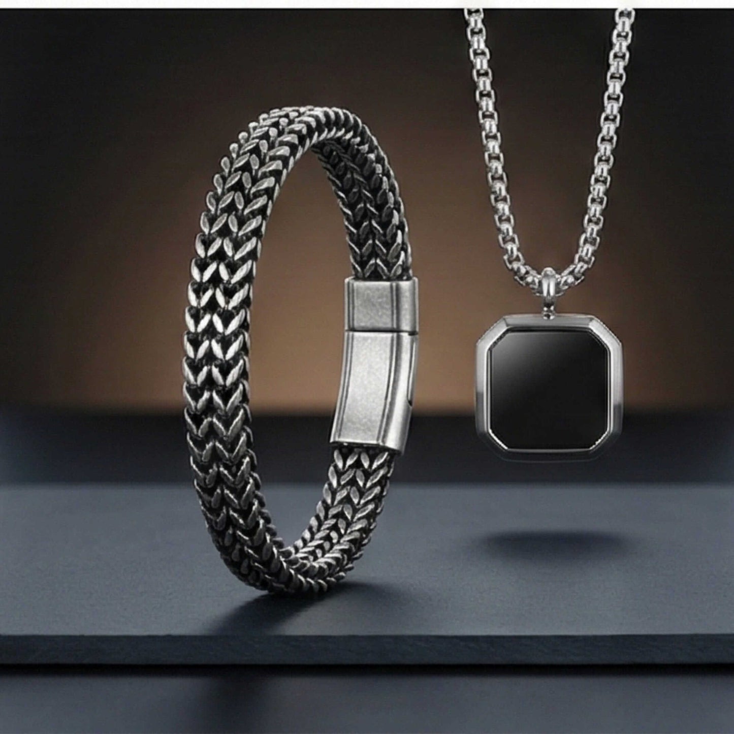 Combo OCTAGON GEO (T) Pendant × DOUBLE FRANCO LINK Bangle Bracelet | Bold Style Set for Men — SS Pendant/ Necklace for Men | THE MEN THING