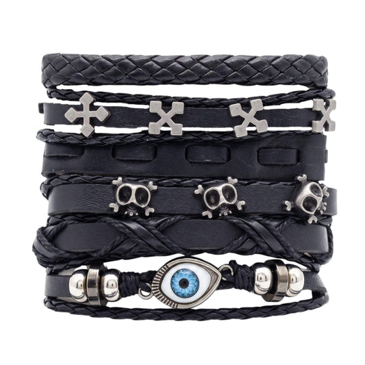 DARK EYE REAPER - 6 Pcs Genuine Leather Adjustable Bracelet for Men & Boys — Leather Bracelet for Men | THE MEN THING