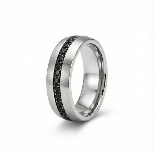 DARK INLAY GROOVE - STEEL - Pure Stainless Steel Men’s Steel-Plated Ring (Size : 17-22-27) - THE MEN THING
