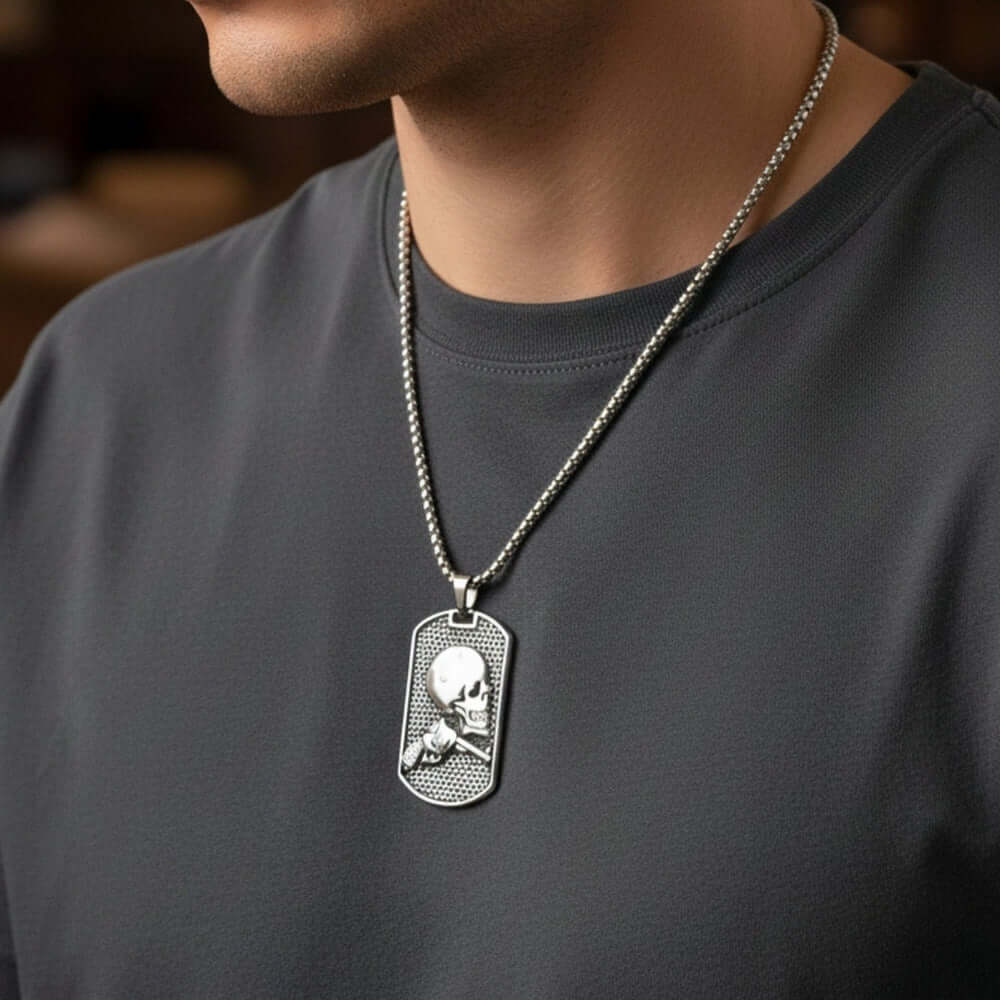 DEADSHOT TAG - 31mm Titanium Steel Pendant with 24inch Round Box 5mm Chain for Men & Boys — SS Pendant/ Necklace for Men | THE MEN THING