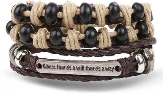 DESTINY WRAP - 2 Pcs Genuine Braided Leather Bracelet Set for Men & Boys (8 inch) - THE MEN THING