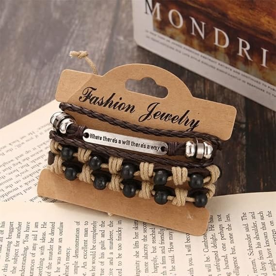 DESTINY WRAP - 2 Pcs Genuine Braided Leather Bracelet Set for Men & Boys (8 inch) - THE MEN THING