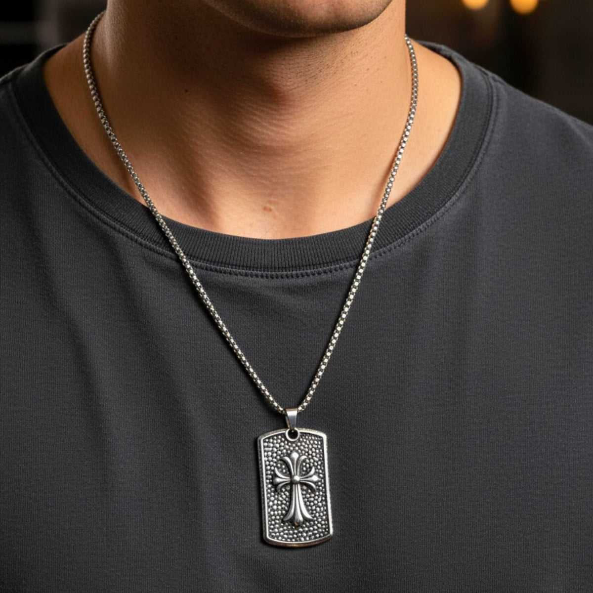 DIVINE FAITH - 31mm Titanium Steel Pendant with 24inch Round Box 4mm Chain for Men & Boys — SS Pendant/ Necklace for Men | THE MEN THING