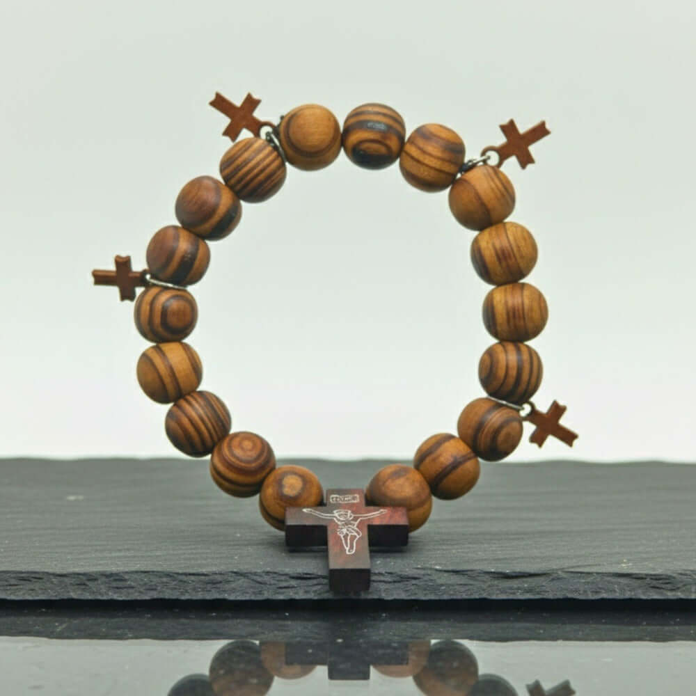DIVINEWOOD ROSARY - 14mm Wooden Beads Bracelet with Natural Stone - Adjustable Bracelet — Bead Bracelet for Men | THE MEN THING