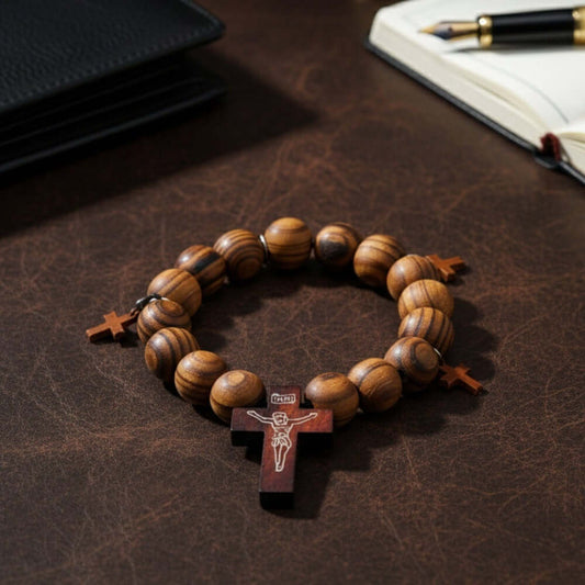 DIVINEWOOD ROSARY - 14mm Wooden Beads Bracelet with Natural Stone - Adjustable Bracelet — Bead Bracelet for Men | THE MEN THING