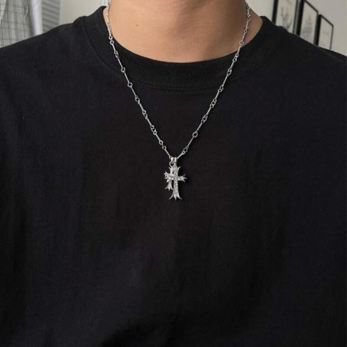 DOUBLE CROSS ZIRCON - 20mm Titanium Steel Pendant with 17 to 19inch Adjustable 6mm Chain for Men & Boys — SS Pendant/ Necklace for Men | THE MEN THING
