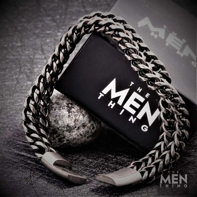DOUBLE FRANCO LINK - 12mm Pure Titanium Steel Bracelet, Biker Punk Style Bracelet for Men & Boy (8 inch) - THE MEN THING