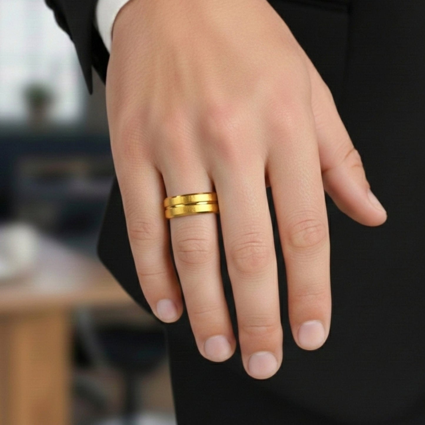DOUBLE GROOVE - Pure Stainless Steel Men’s Gold Plated Ring (Size : 17-22-27) - THE MEN THING