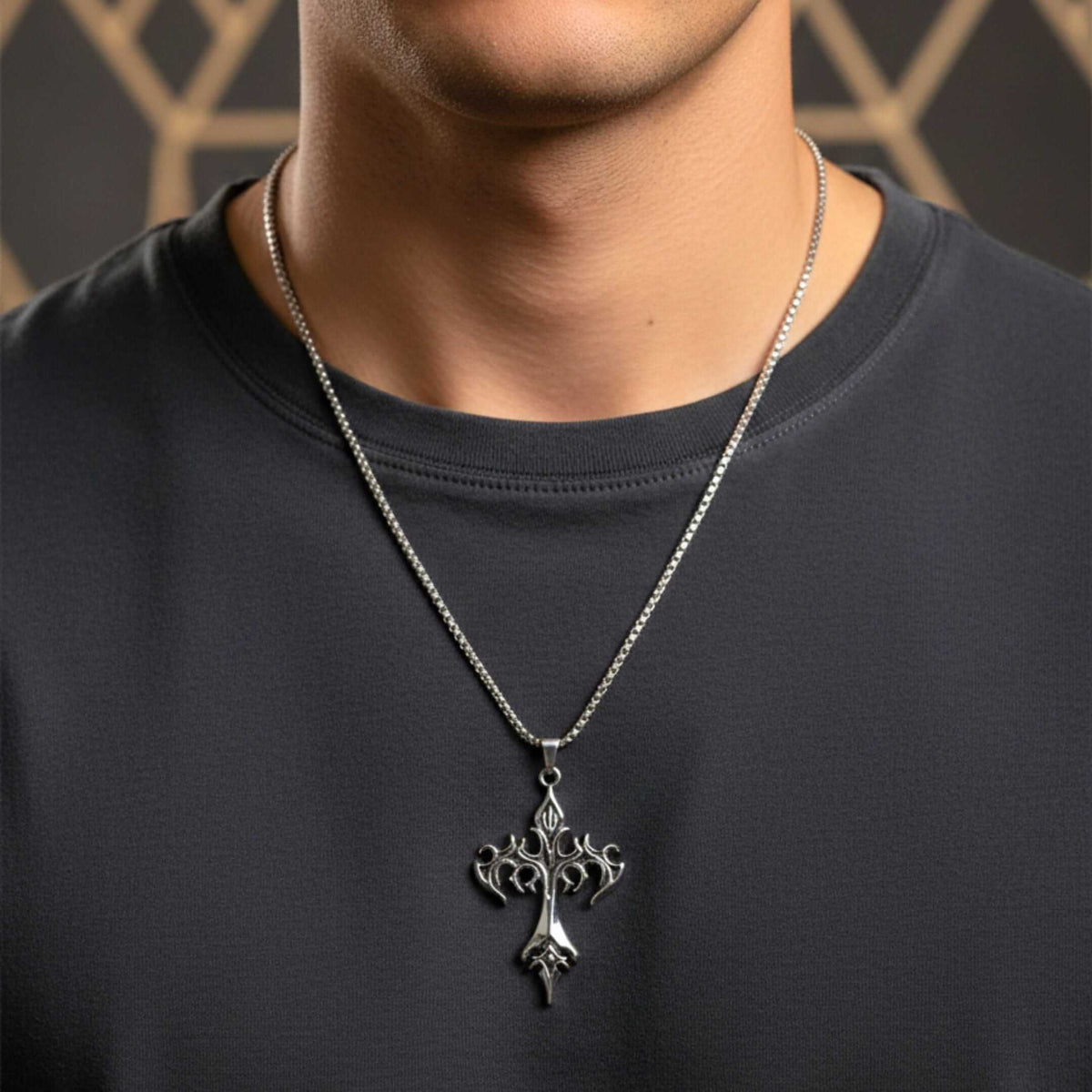 DRAKMOR INFERNAL CROSS - 35mm Pure Titanium Steel Pendant with 23inch Round Box 4mm Chain for Men & Boys — SS Pendant/ Necklace for Men | THE MEN THING