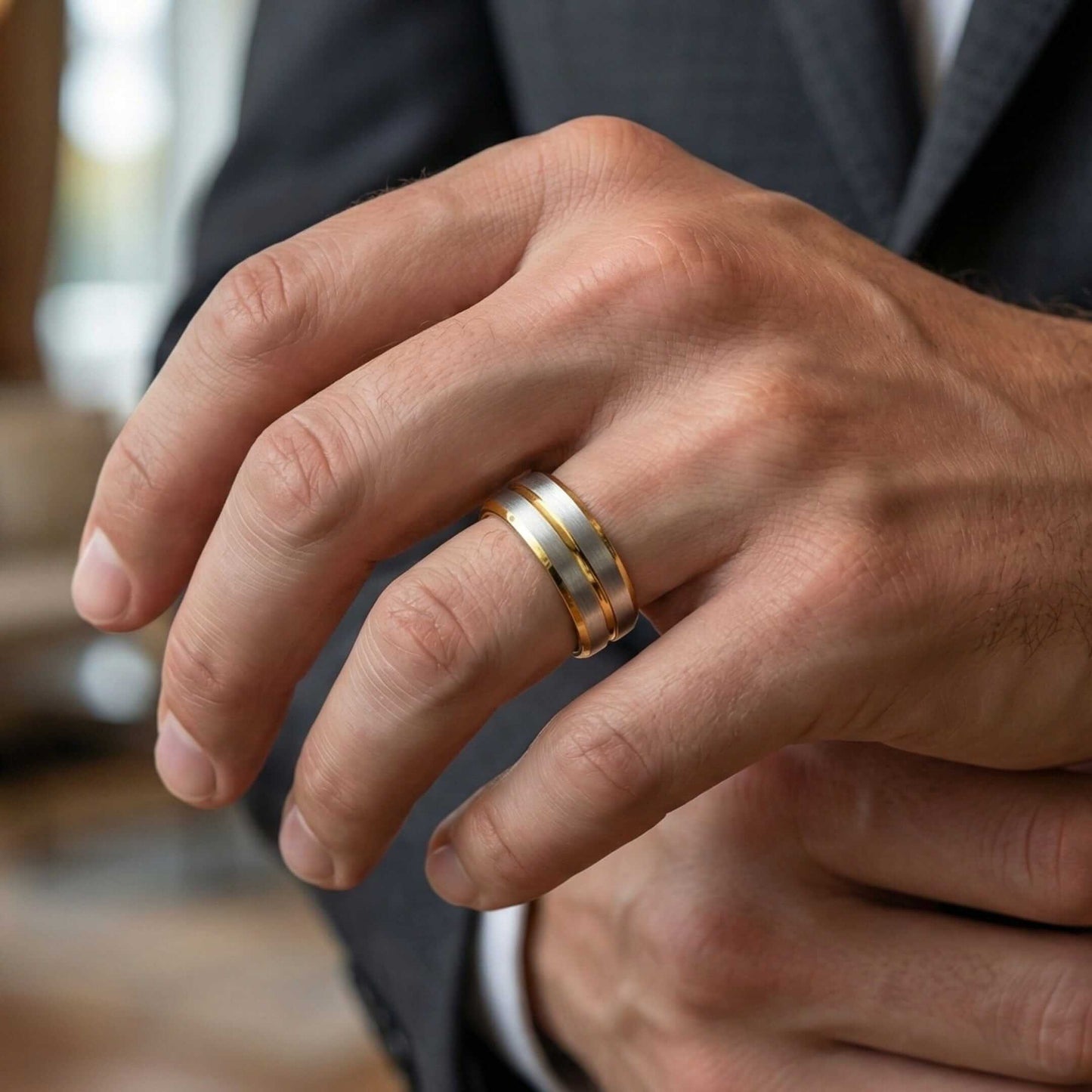 DUAL EDGE - Pure Stainless Steel Men’s Gold-Steel Plated Ring (Size : 15-22-27) — Rings for Men | THE MEN THING