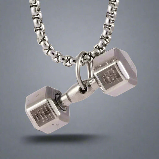 DUMBBELL PASSION - Pure Titanium Steel Pendant with 24inch Round Box Chain for Men & Boys — SS Pendant/ Necklace for Men | THE MEN THING