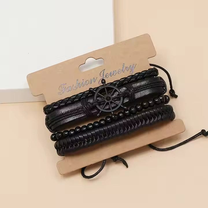 Darkwave Cuff - 4 Pcs Genuine Braided Leather Bracelet Set for Men & Boys (8 inch) - THE MEN THING