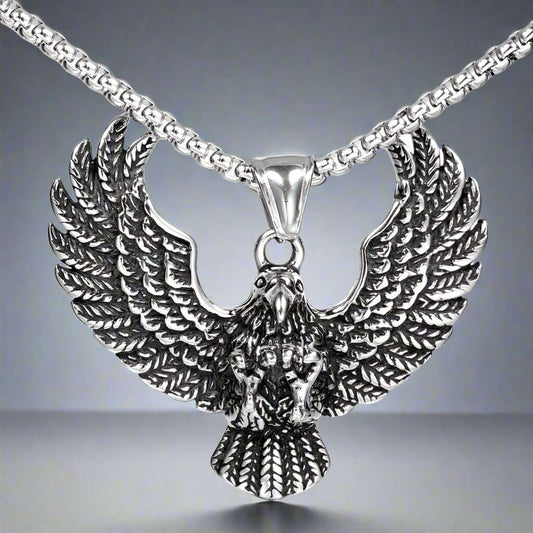 EAGLE CATCH (T) - Pure Titanium Steel Pendant with Stainless Steel 24inch Round Box Chain, European trending Style for Men & Boy — SS Pendant/ Necklace for Men | THE MEN THING