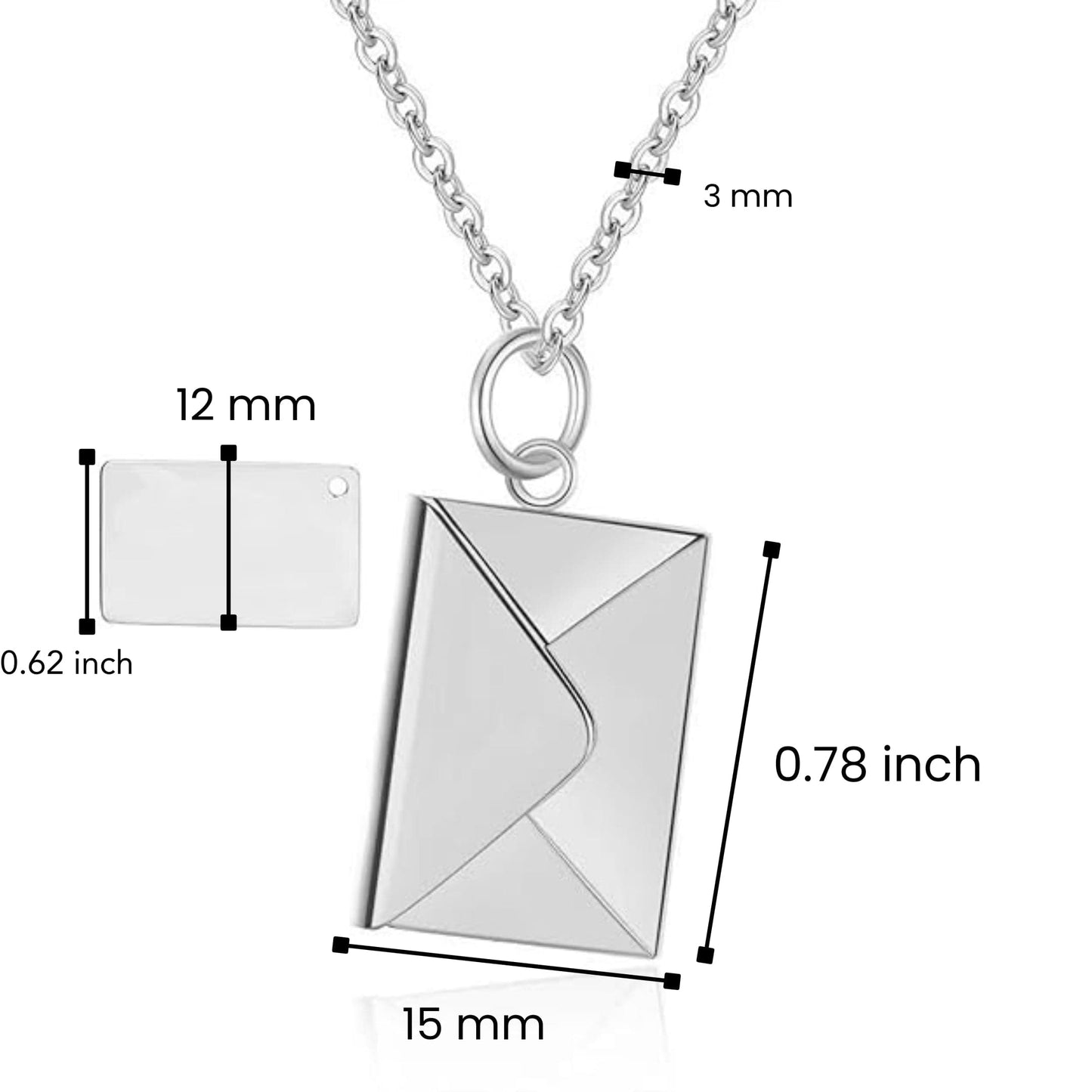 ENGRAVED - ENVELOPE LETTER - Pure Titanium Steel Pendant with 18inch Round Rolo Chain for Men & Boys - THE MEN THING