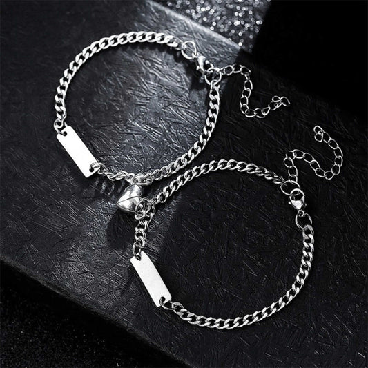 ENGRAVED - TWIN HEART MAGNET - Pure Stainless Steel with Lobster Clasp for Couples Bracelet (8inch) — Steel Bracelets for Men | THE MEN THING
