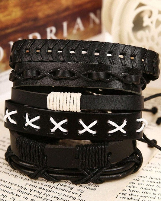 EVOLVE BAND - 6 Pcs Genuine Braided Leather Bracelet Set for Men & Boys (8 inch) - THE MEN THING