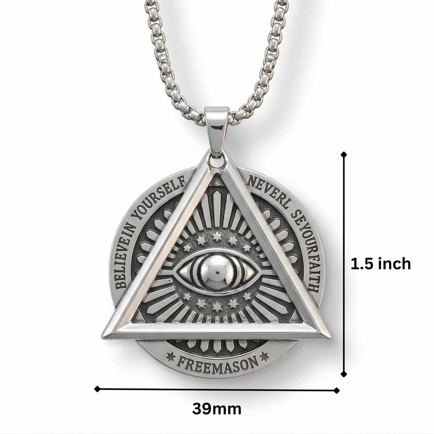 EYE FREEMASON - 39mm Titanium Steel Pendant with 27inch Round Box 4mm Chain for Men & Boys — SS Pendant/ Necklace for Men | THE MEN THING