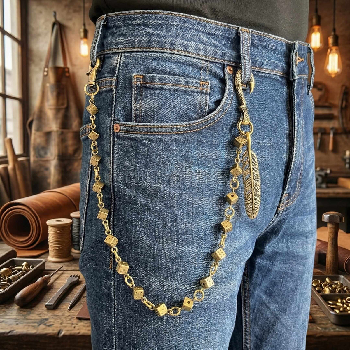 FEATHER DICE - Antique Bronze 10mm Titanium Steel Heavy Biker Chain for Jeans with Lobster Clasps for Men & Boys - 21 inch — Biker Fashion for Men | THE MEN THING