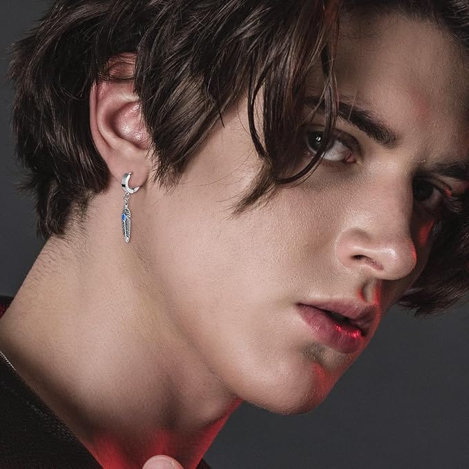 FEATHER SILVER - Titanium Steel Hoop Earrings for Men & Boys (2 Pcs) — Nose & Ear Ring for Men | THE MEN THING