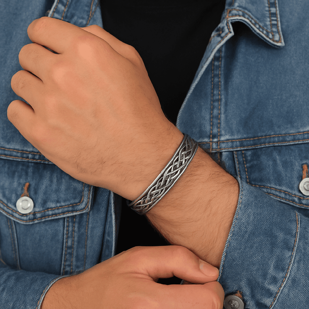 FENRIR TWIST - Pure Stainless Steel Open Bangle Bracelet (Adjustable) for Men & Boys — Steel Bracelets for Men | THE MEN THING