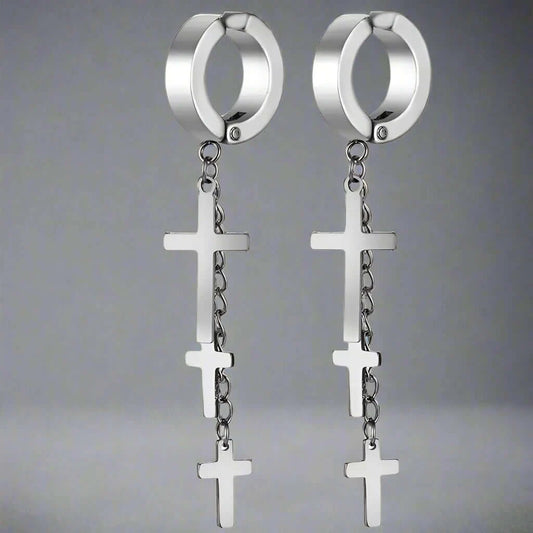 FLARE CROSS SILVER - Titanium Steel Stud Earrings for Men & Boys (2 Pcs) - THE MEN THING