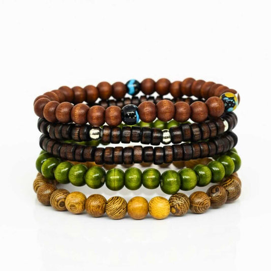FOREST SOUL - 5 Pcs Genuine Leather Adjustable Bracelet Set for Men & Boys (8 inch) — Bead Bracelets for Men | THE MEN THING