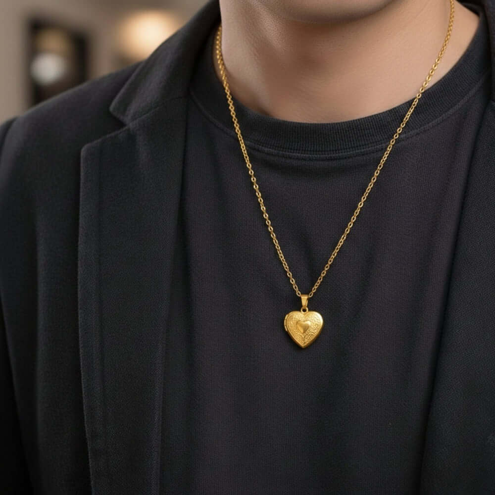 FOREVER HEART - Golden - Pure Titanium Steel Bar Pendant with 24inch Cuban Chain for Men & Boys — SS Pendant/ Necklace for Men | THE MEN THING