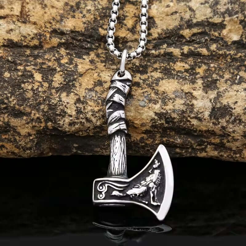 FOXY AXE (T) - Pure Titanium Steel Pendant with Stainless Steel 24inch Round Box Chain, European trending Style for Men & Boy - THE MEN THING