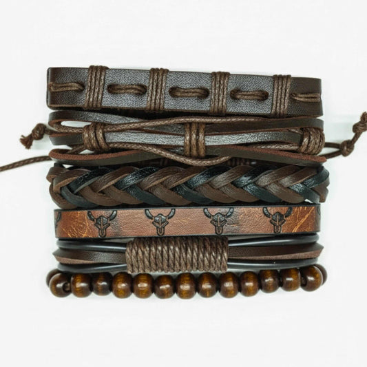 FRONTIER BULL - 6 Pcs Genuine Leather Adjustable Bracelet Set for Men & Boys (8 inch) — Leather Bracelet for Men | THE MEN THING