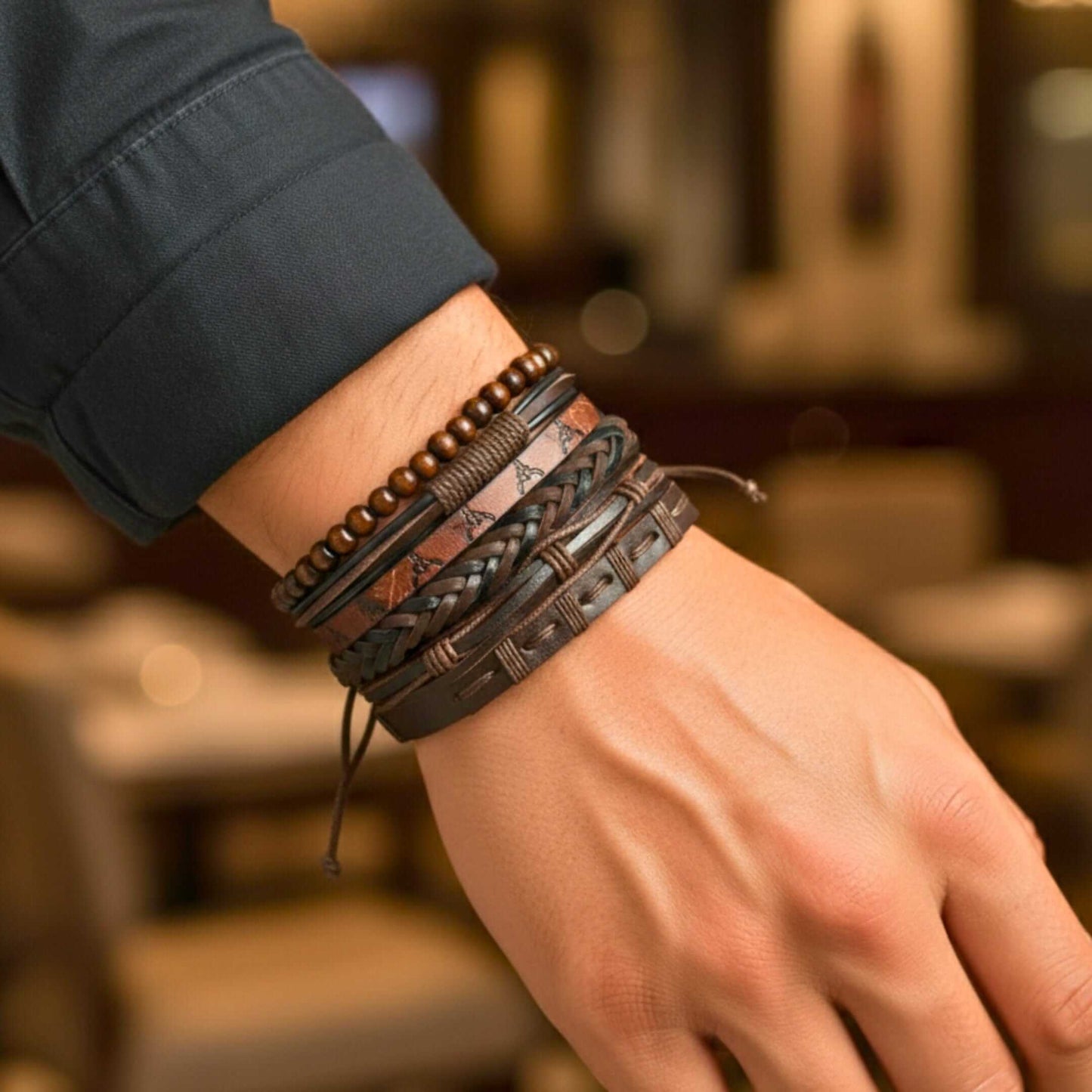 FRONTIER BULL - 6 Pcs Genuine Leather Adjustable Bracelet Set for Men & Boys (8 inch) — Leather Bracelet for Men | THE MEN THING